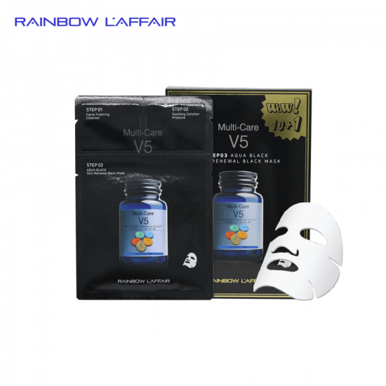 Hộp 11 mặt nạ kiềm dầu - ngăn ngừa mụn - nâng cơ mặt 3 bước Rainbow L'affair Multi-Care V5 Aqua Black 363ml