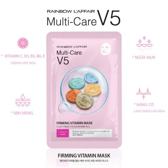 Hộp 10 mặt nạ chống lão hóa - ngừa mụn - săn chắc da Rainbow L'affair Multi-Care V5 Firming Vitamin 250ml